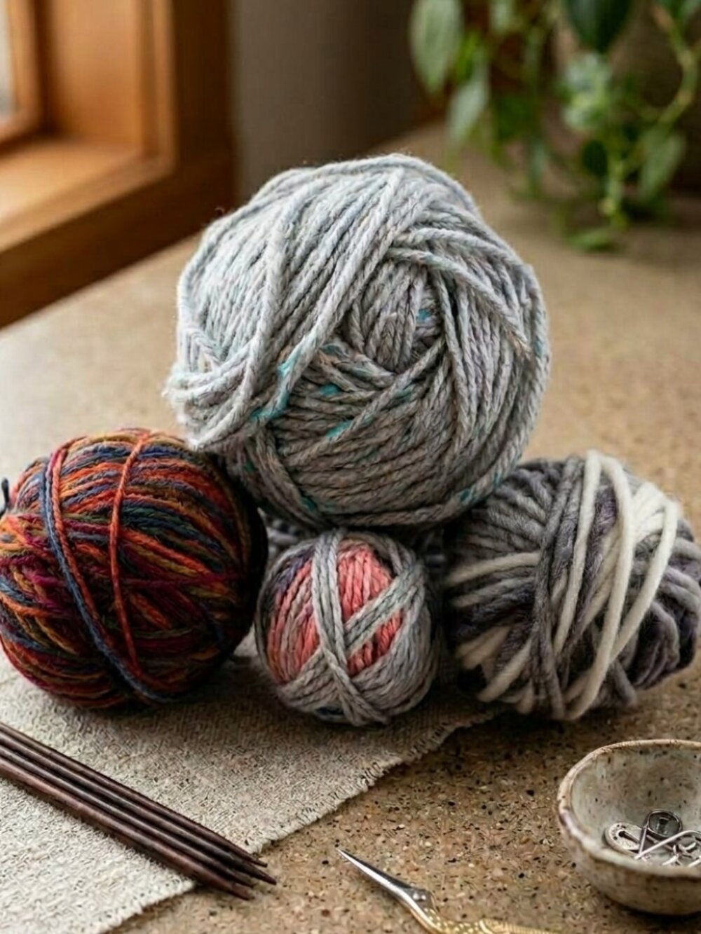 Chunky Craft Yarn Lot - 4 Artisan Skeins for Knitting & Crochet